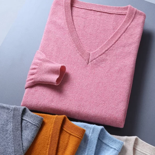 Men Jumpers Hot Sale Vneck Long Sleeve Pullovers Solid Color Standard Clothes Male Woolen Knitting Jumpers - Image 3