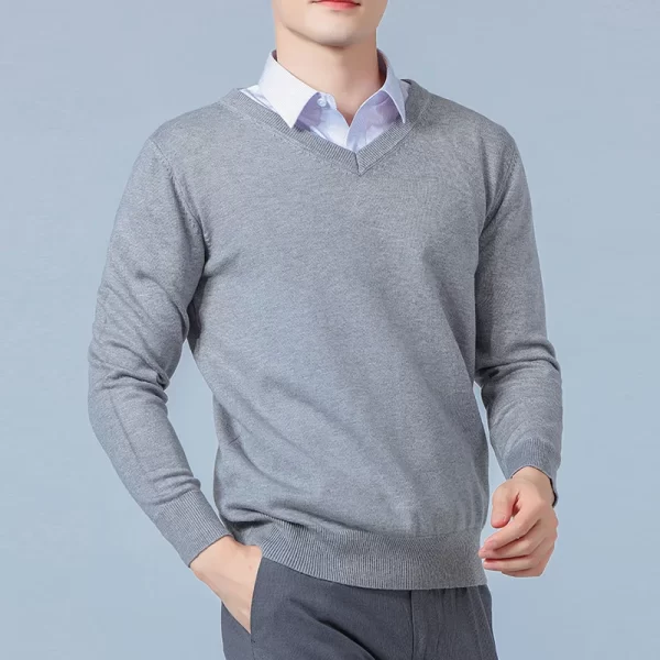 Men Jumpers Hot Sale Vneck Long Sleeve Pullovers Solid Color Standard Clothes Male Woolen Knitting Jumpers - Image 6