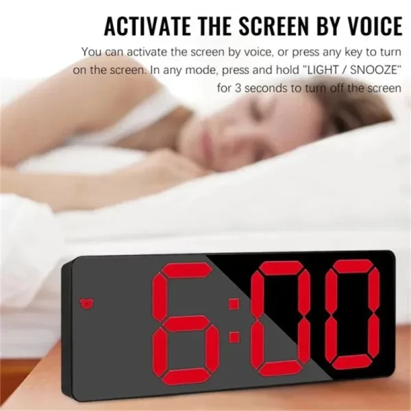 LED Mirror Table Clock Digital Alarm Snooze Function 3 Brightness Adjustable Desktop Electronic Table clock Bedroom Office Clock - Image 3