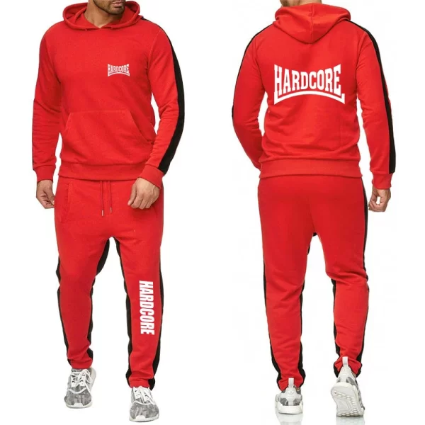 HARDCORE Printed Hoodie Sweatpants Tracksuit Men's Hooded Sweatshirt+Pants Pullover Sportwear Suit Clothes 2 Pieces Sets - Image 2